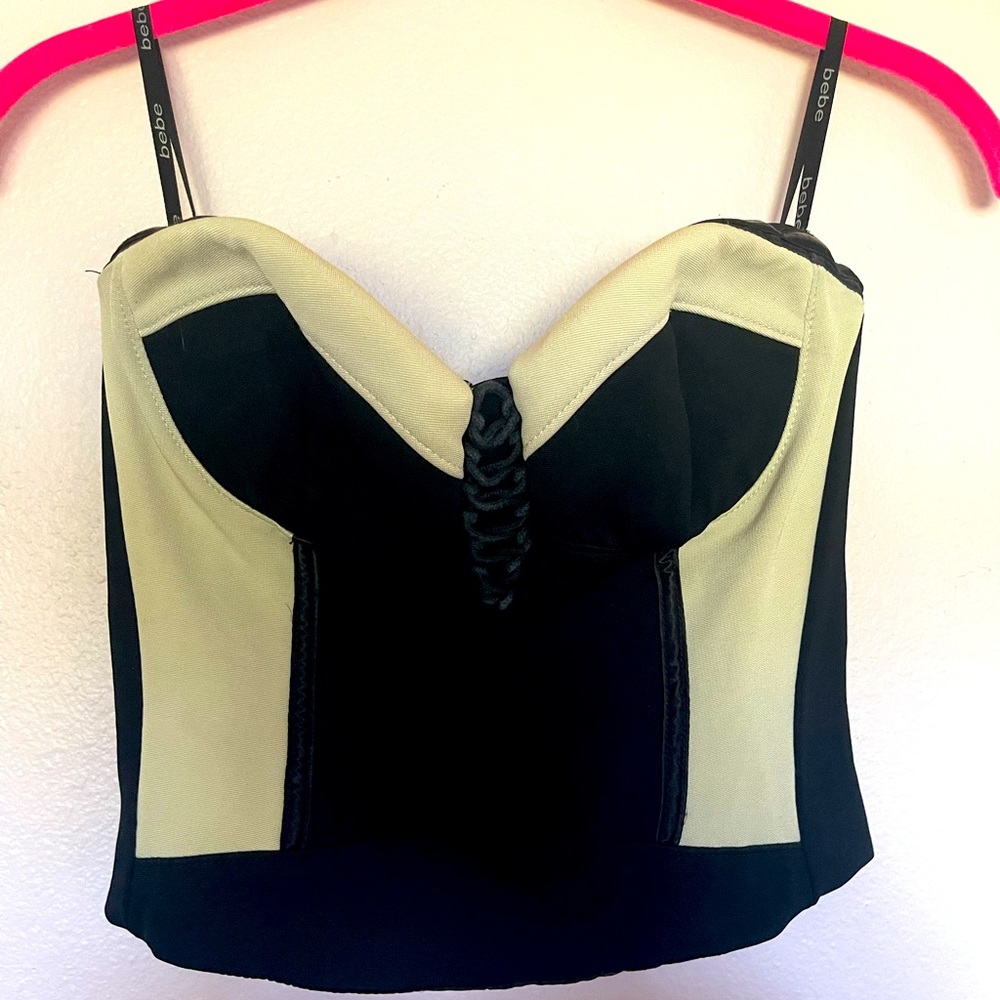 BEBE black and ivory bustier top